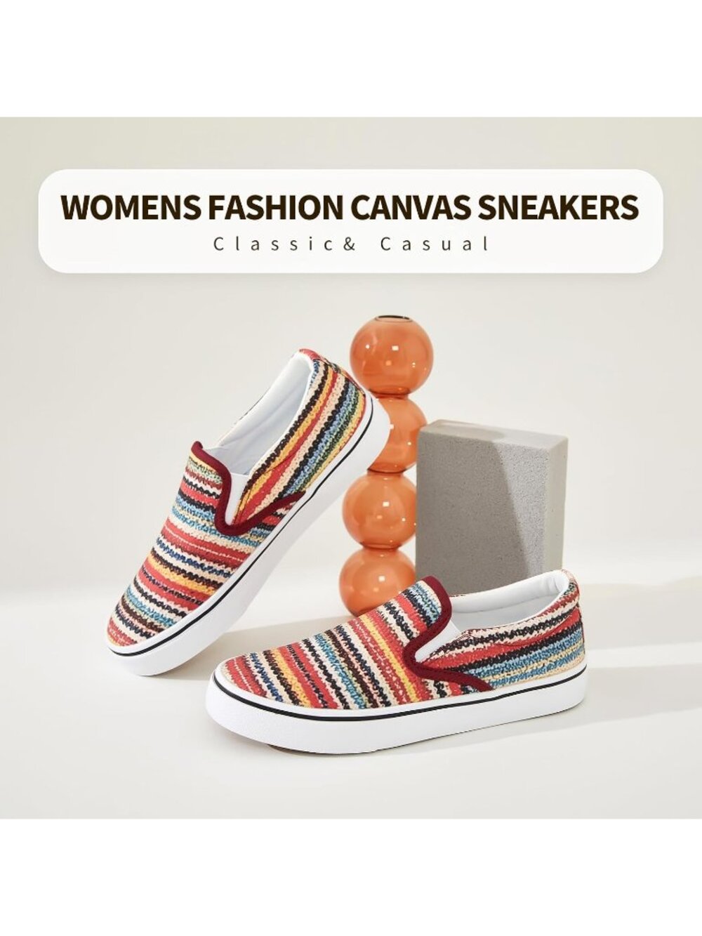 Women Boho Stripe Multi Comfortable Low Top Canvas Slip on Loafer Sneaker Shoes - Picture 4 of 6